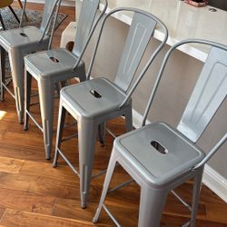 Set Of 4 Metal Counter Stools