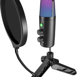 USB Condenser Microphone with Tripod Stand & Pop Filter for PC, Mac