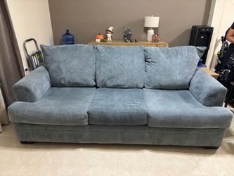Blue Fabric Sleeper Sofa with Pull-Out Bed
