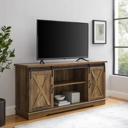 Walker Edison Sliding Farmhouse Barn Door TV Stand - Rustic Oak - TVs up to 65” - BRAND NEW IN BOX