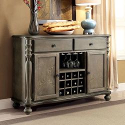 Rustic Oak Finish Server Wine Cabinet