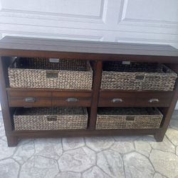 Wooden Cabinet w/ Rattan Drawers (See Description)