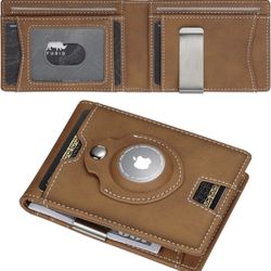 Airtag Wallet Men Slim [NEW]: RFID Card Wallet with Airtag Holder - Apple Air Tag Wallet for Men - Minimalist Front Pocket Bifold Leather Wallet with 