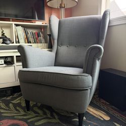 STRANDMON Gray Armchair & Ottoman