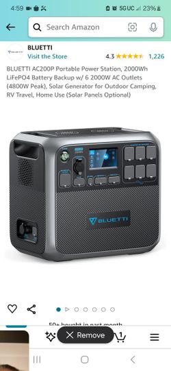 BLUETTI AC200P Portable Power Station, 2000Wh LiFePO4 Battery Backup w/ 6 2000W AC Outlets (4800W Peak), Solar Generator for Outdoor Camping, RV Trave