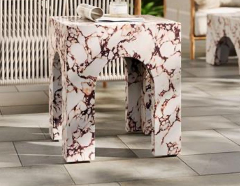 Modway Valen Arched Concrete Side Table with Faux Stone Finish in Red Marble