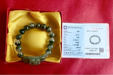 Natural Green Moss Inclusion Crystal Quartz Beaded Bracelet - Certificate Included
