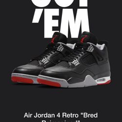 Jordan 4 Retro “Bred Reimagined” Size 12