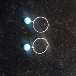 Sterling Silver Hoop Earrings With Turquoise 