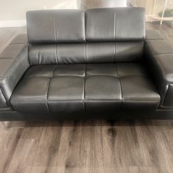 Black Faux Leather Modern Contemporary Living Room Sofa And Loveseat 2pc Set Plush Cushion Comfort Couch