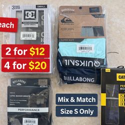 Brand Name Men’s Boxer Briefs (DC, Quiksilver, Billabong, CAT) – Size S – Mix & Match Deal