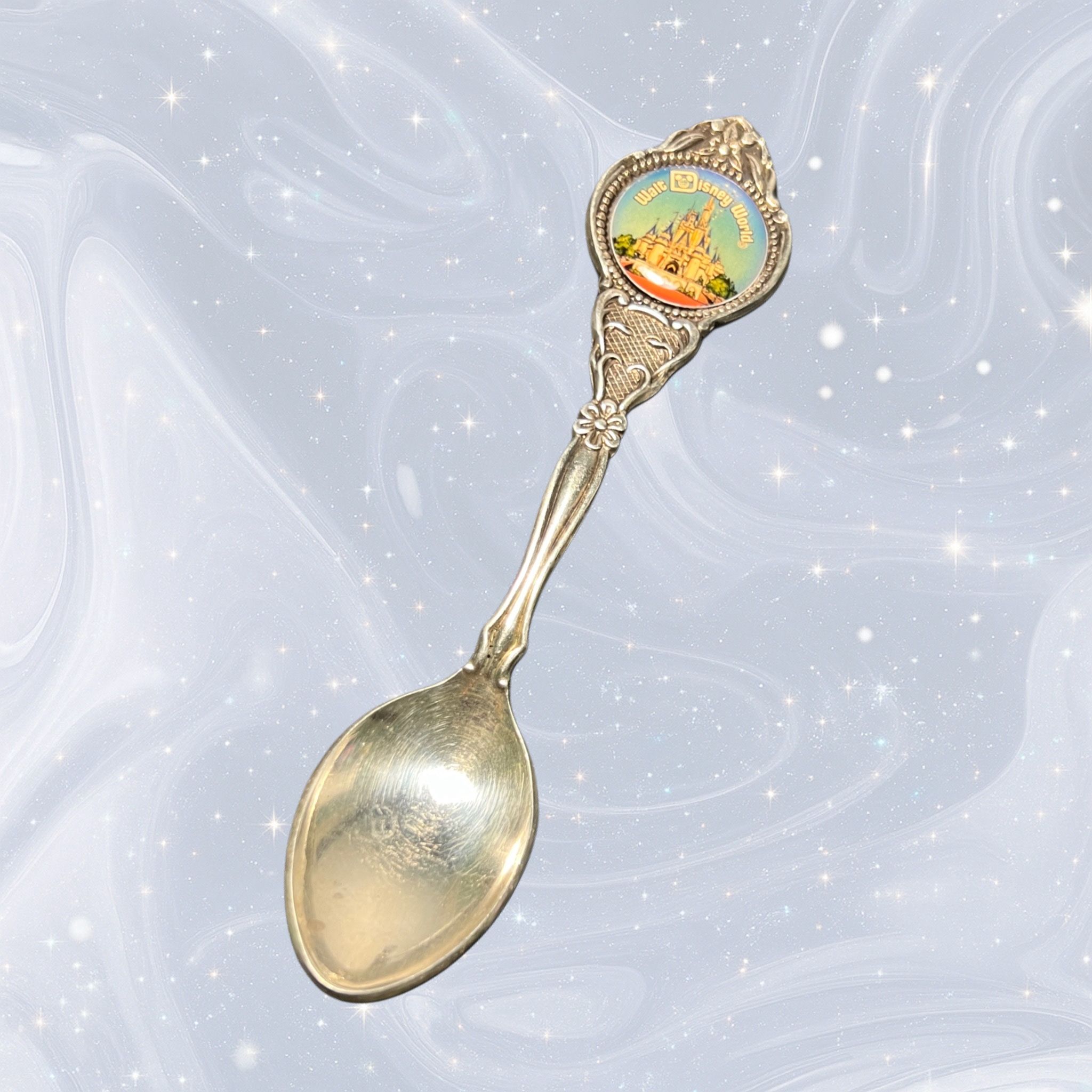 Walt Disney World USA 1970s Silver-Plated Souvenir Spoon Cinderella Castle, 4.5” Great collectible or gift for any Disney fan! Great vintage condition
