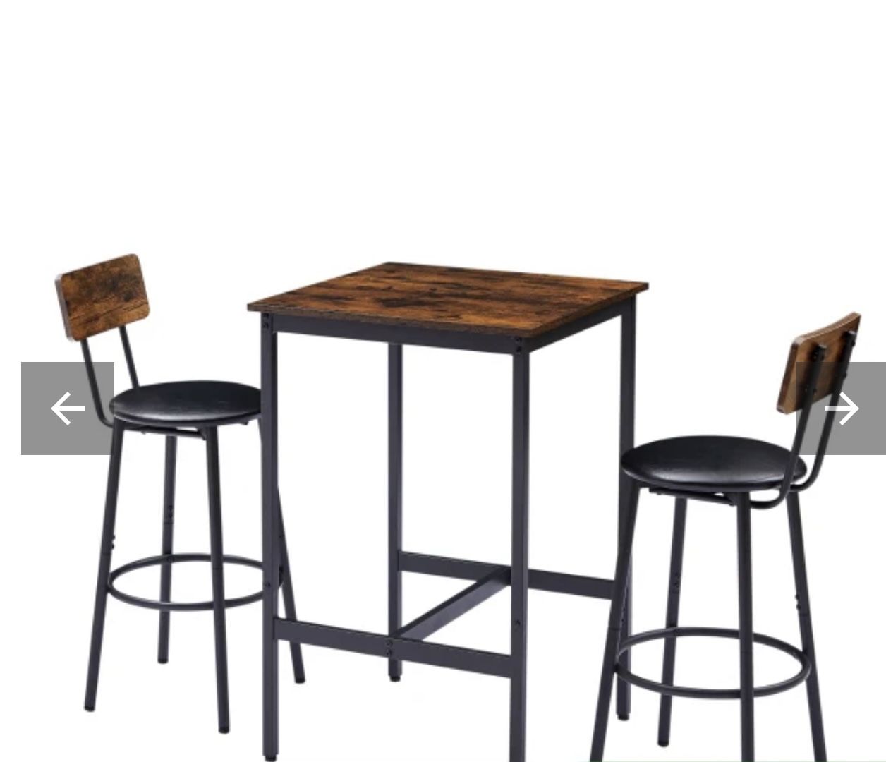 Bar Table Set with 2 Bar stools PU Soft seat with backrest, Rustic Brown Space-Saving When not in use, the stool can be placed under the ta