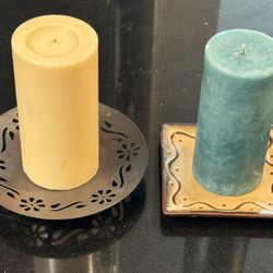 🕯️✨ 2 Vintage Candle Dishes/Plates, 5” Round Copper, 4” Square Ceramic (new)