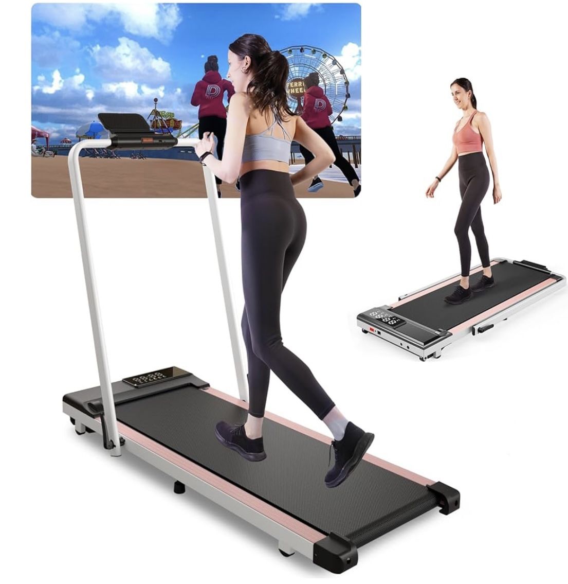 Walking Pad Treadmill with Handle Bar 3.0 HP Foldable Treadmills 300LBS Capacity Folding Walking Pad 3 in 1 Under Desk Treadmill Remote Control with A