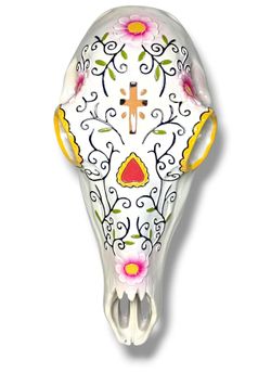 Cow Skull Cast Resin 15"
Wall Hanging  Hand-Panted Hearts Cross Scroll Floral  OOAK Original