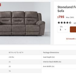 Stoneland Fossil Reclining Sofa, Good Condition 