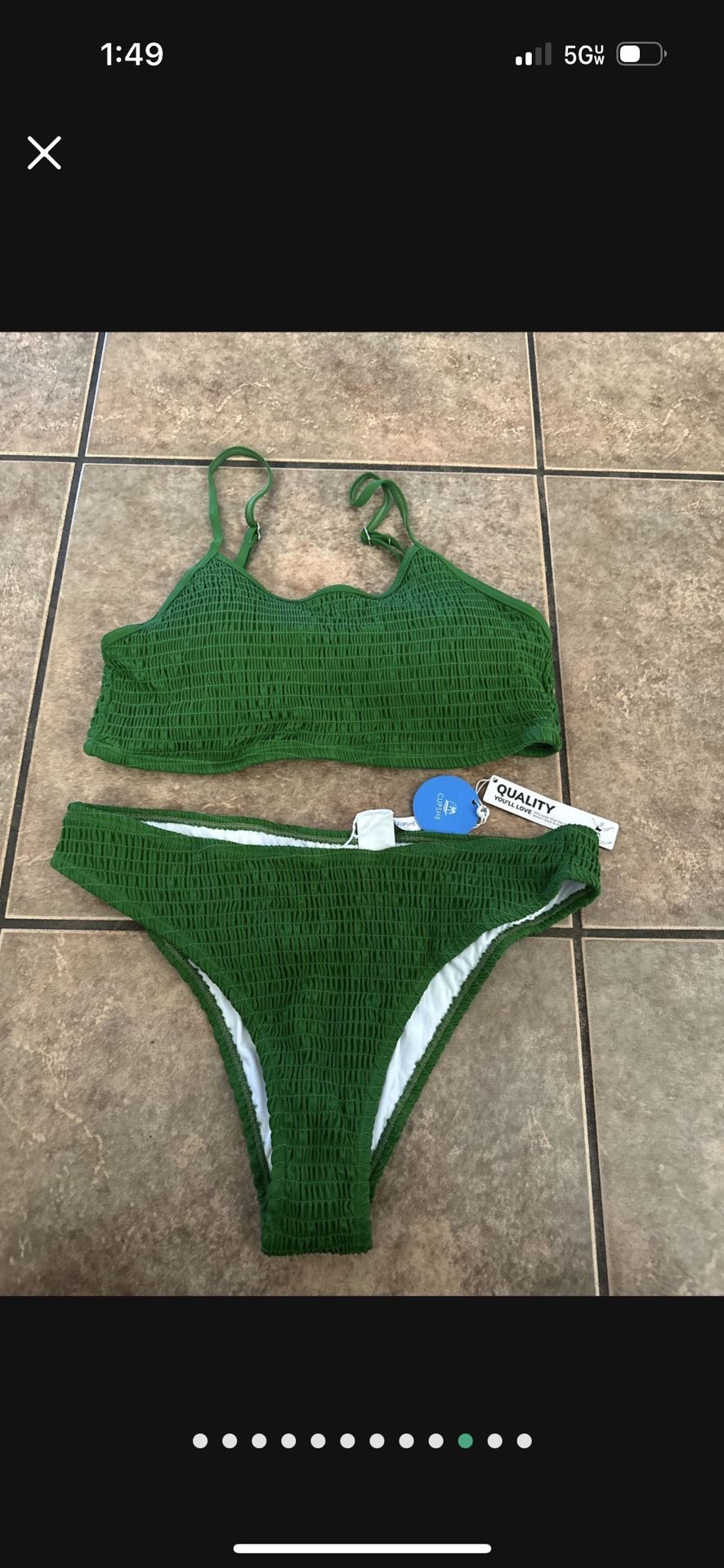 Vibrant Kelly Green Smocked Bikini by Cupshe, Size XL NWT