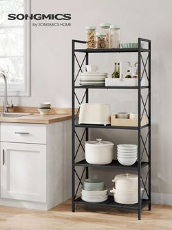 5-Tier Metal Storage Rack, Shelving Unit with X Side Frames Dense Mesh, 12.6 x 31.5 x 57.3 Inches, for Entryway, Kitchen, Living Room, Bathroom, Ink B