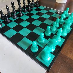 Teal And Black Chessboard 