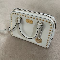 Michael Kors White Saffiano Leather Studded Satchel Bag