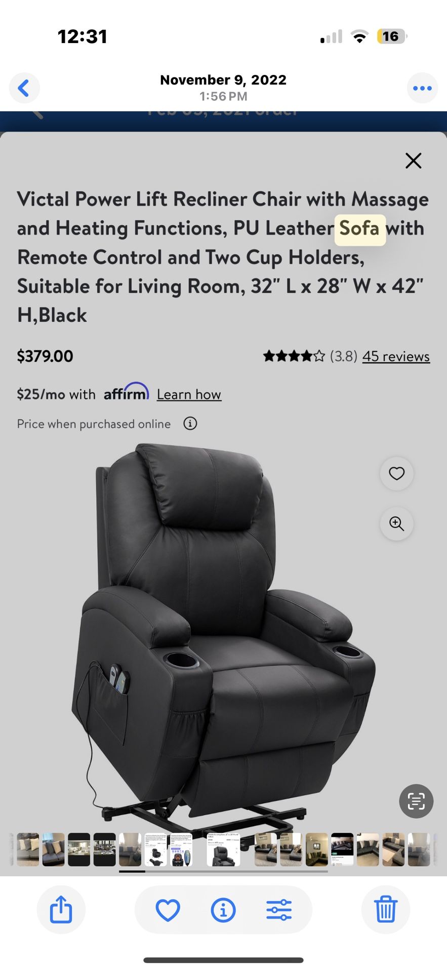 Black Heated Recliner Chair