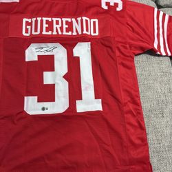 Isaac Guerendo Signed Autograph Custom Jersey- RED BLEED ON WHITE-Beckett-49ers