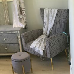 Velvet Chair And Ottoman