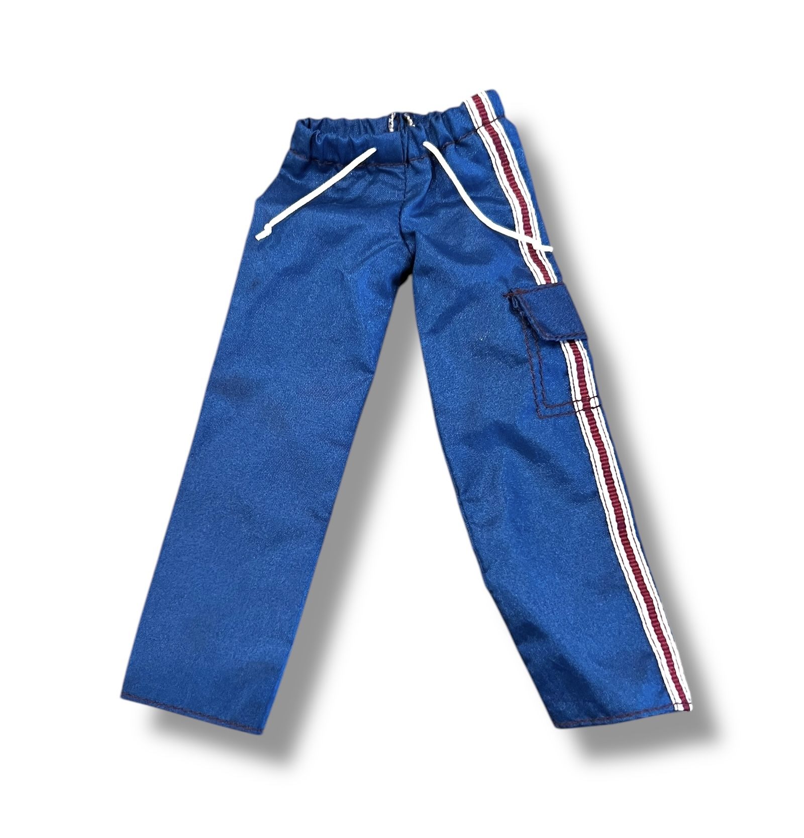 Vintage Barbie Ken doll Clothes Blue Athletic Pants Track Warmup Blue Red Stripe
