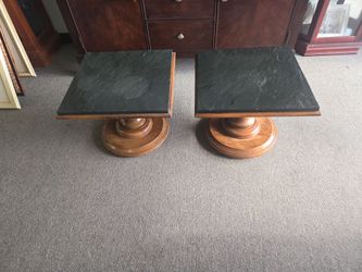 Stone Top Solid Wood End Tables