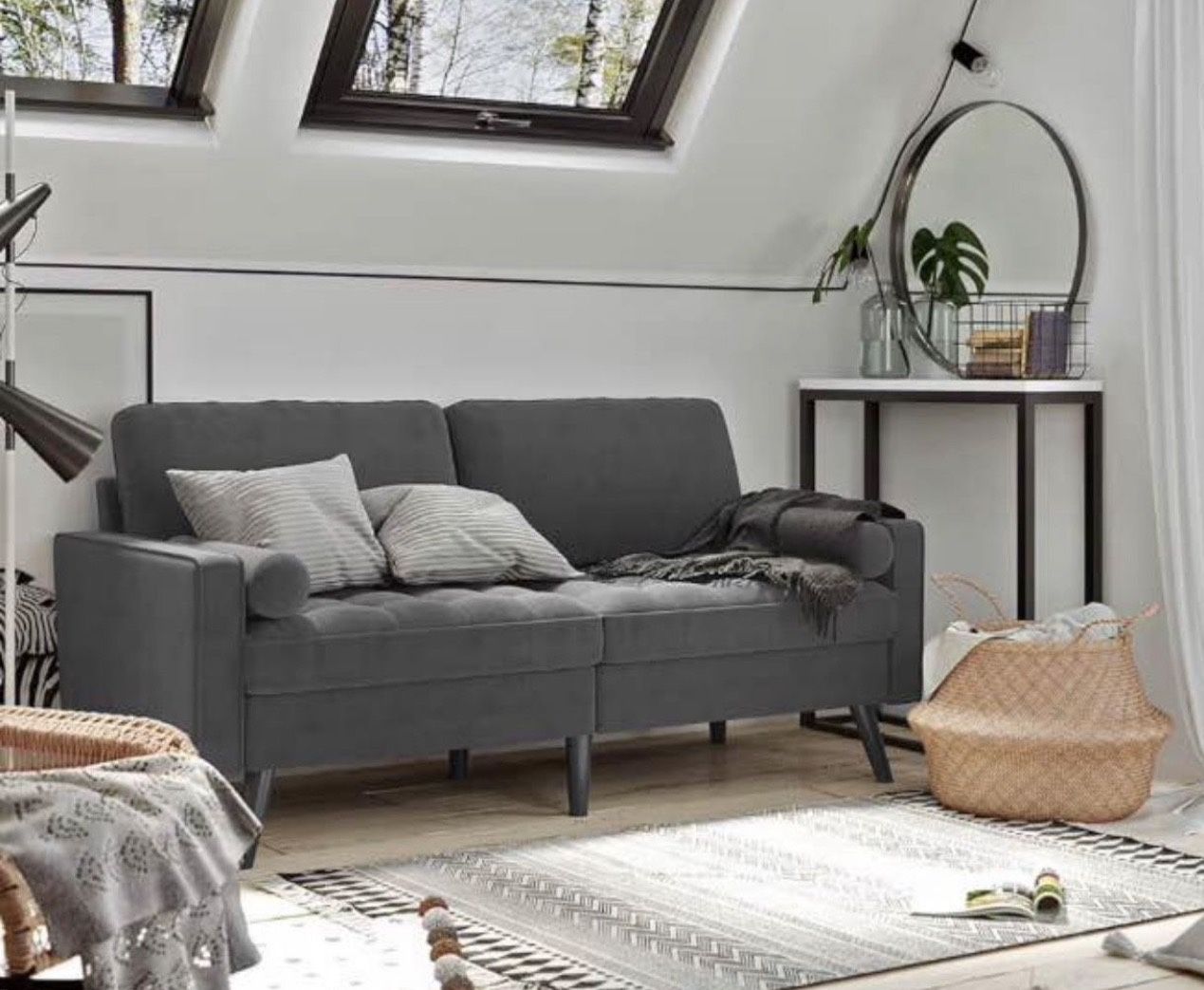 2 Colors Available 2-Seater Sofa, Couch with Velvet Fabric, for Small Apartments, Guest Room, Teenager's Room, with Wooden Frame, Easy As