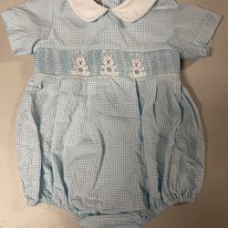 Easter Bunny Smocked Dress Up Onesie Size 3M