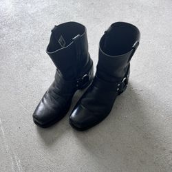 Frye Men Black Leather Harness Biker Western Ankle Boots 9.5