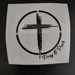 Praying Push Cross Style Sticker 3-in Round 