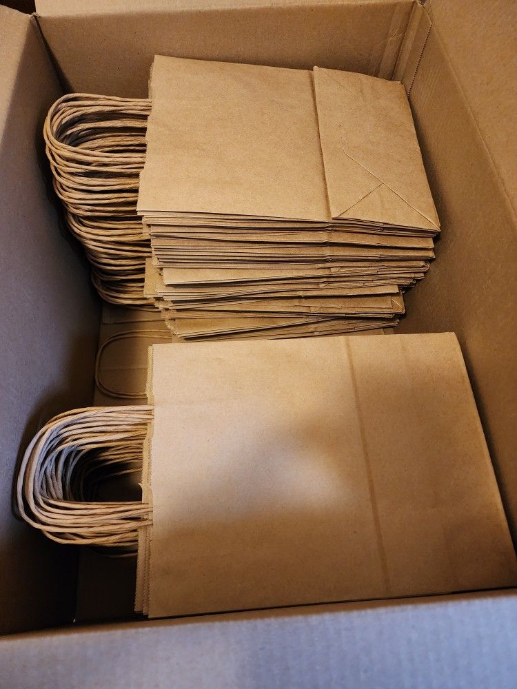 Generic Kraft Paper Bags with Handles - 8x4.3x10.4 inch (100Pcs, Brown) for Parties, Gift, Businesses, Retailers, Shopping, Wedding, Cafes, Restaurant