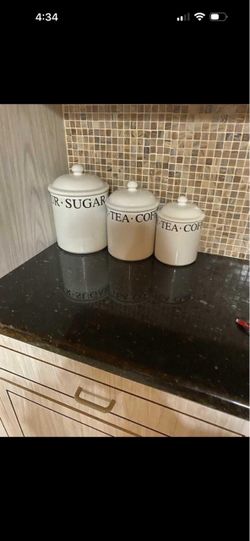 White Ceramic Kitchen Canister Set of 3