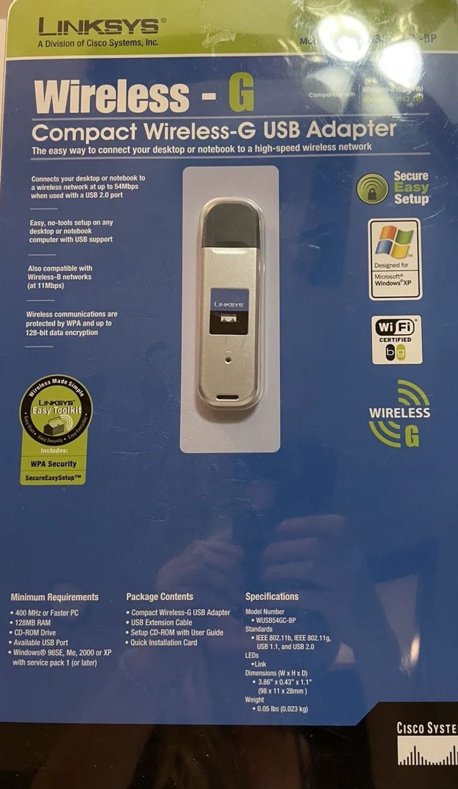 Cisco LinkSYS WUSB54GC-BP Compact Wireless-G USB Wi-Fi Network Adapter Desktop