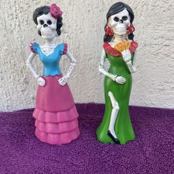 Dia De Los Muertos Sugar Skull Festive Catrina Skeleton Lady Figurines