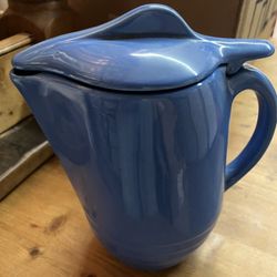 Vintage Blue Pitcher With Lid - Retro  Pottery