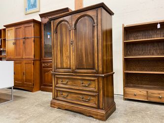3 Drawer Wooden Armoire with Cube Organizer Shelf