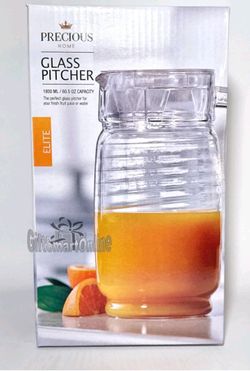Glass Pitcher 1.8 Liters - Spout, Handle, Adjustable Plastic Top - Refrigerater