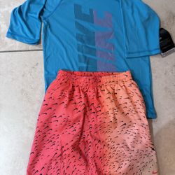 Boys medium Nike Drifit  shirt and beach shorts bundle