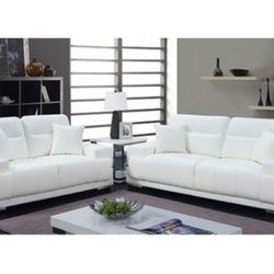 Brand New White Leather Modern Style Sofa & Loveseat 