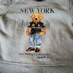 Kids 2T Polo Teddy Bear NY Sweatshirt W/ Free Gray Macys Earmuffs