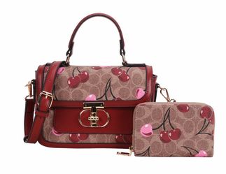 Cherry Print Crossbody Bag with Matching Wallet