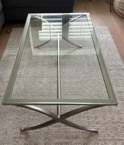 Glass Top Coffee Table with Metal Base