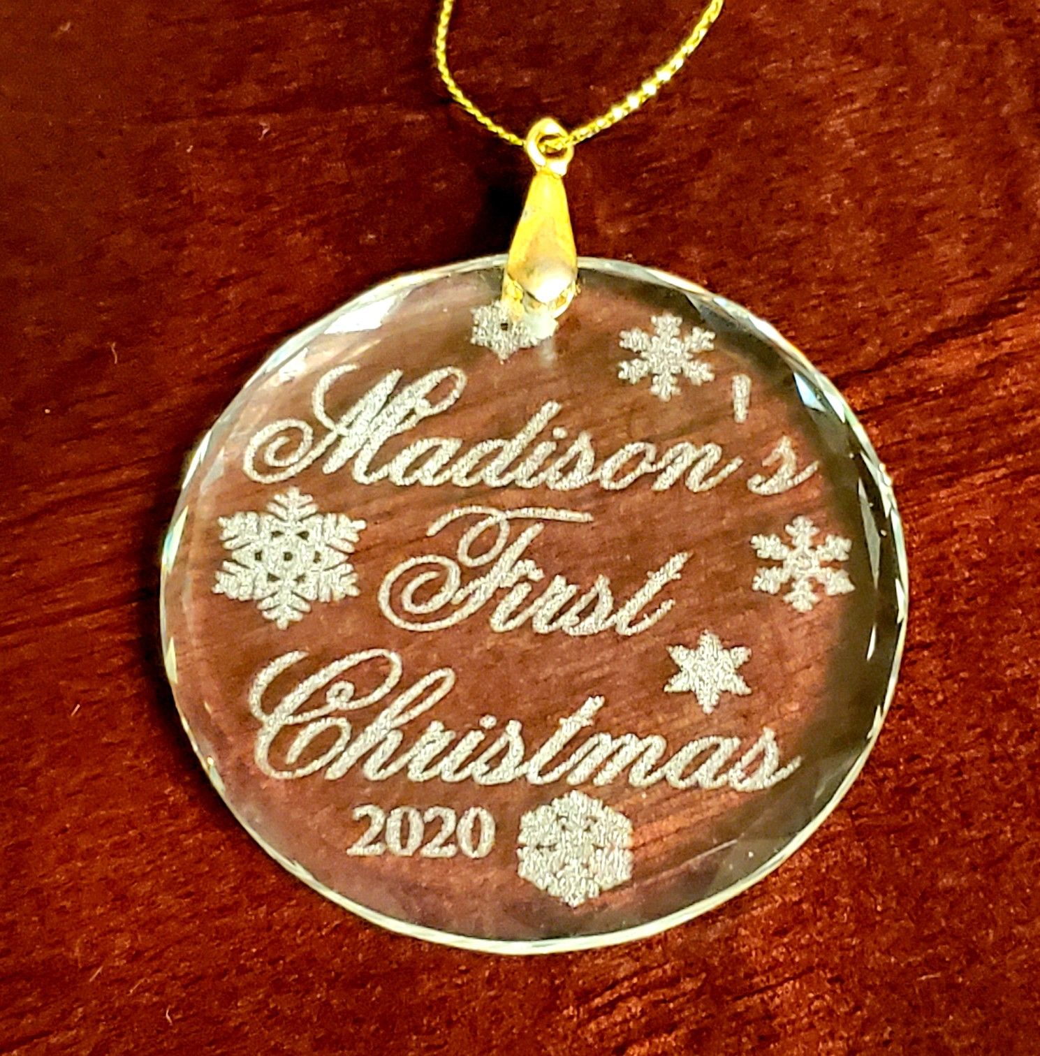 Laser engraved personalized glass ornaments