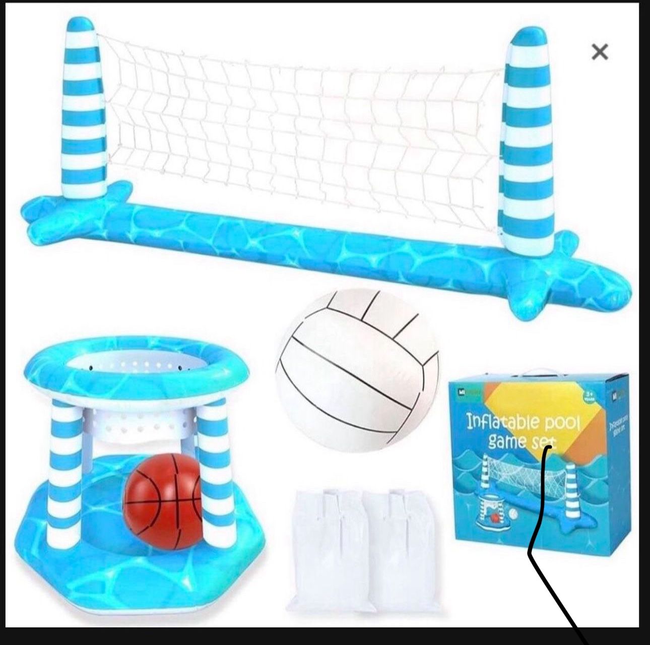 Inflatable Pool Volleyball Net Basketball Hoop Swimming Pool Toys Set for Adults Kids, Include 2 Balls, Large 115" Volleyball Net for Pool, Summer Out