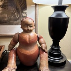 Vintage Red Clay Folk Art Pottery Sitting Doll - Hand Made In Nicaragua