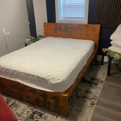 Orange and black crackle painted queen size bed Frame